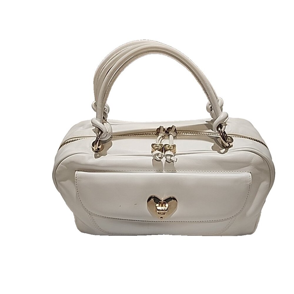 vintage ESCADA ITALY Heart Bag top handle handbag tote purse white leather